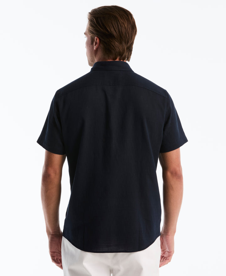 Cotton Slub Dobby Button Down Shirt (Dark Sapphire) 