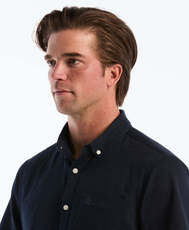 Cotton Slub Dobby Button Down Shirt (Dark Sapphire) 