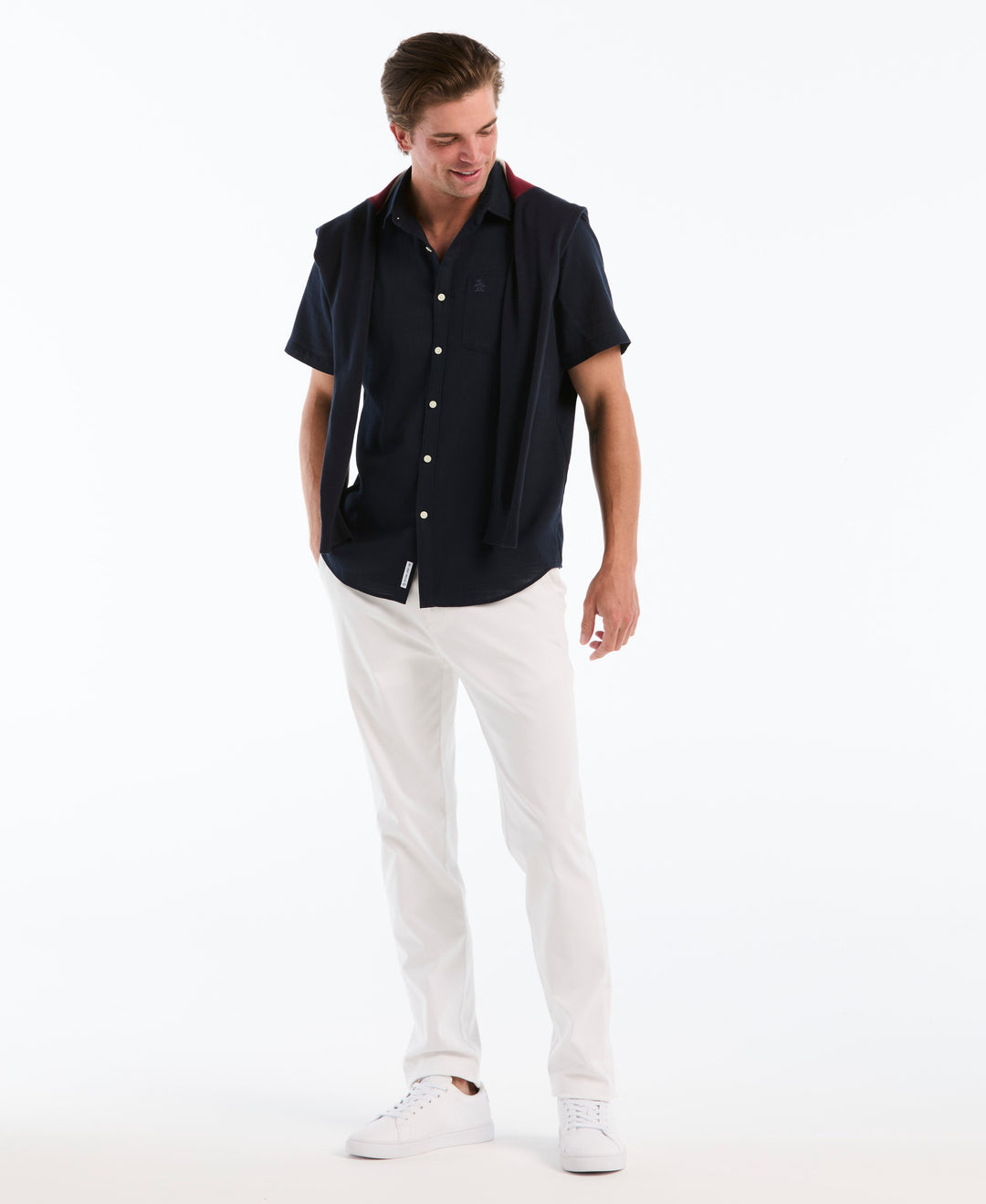 Cotton Slub Dobby Button Down Shirt (Dark Sapphire) 