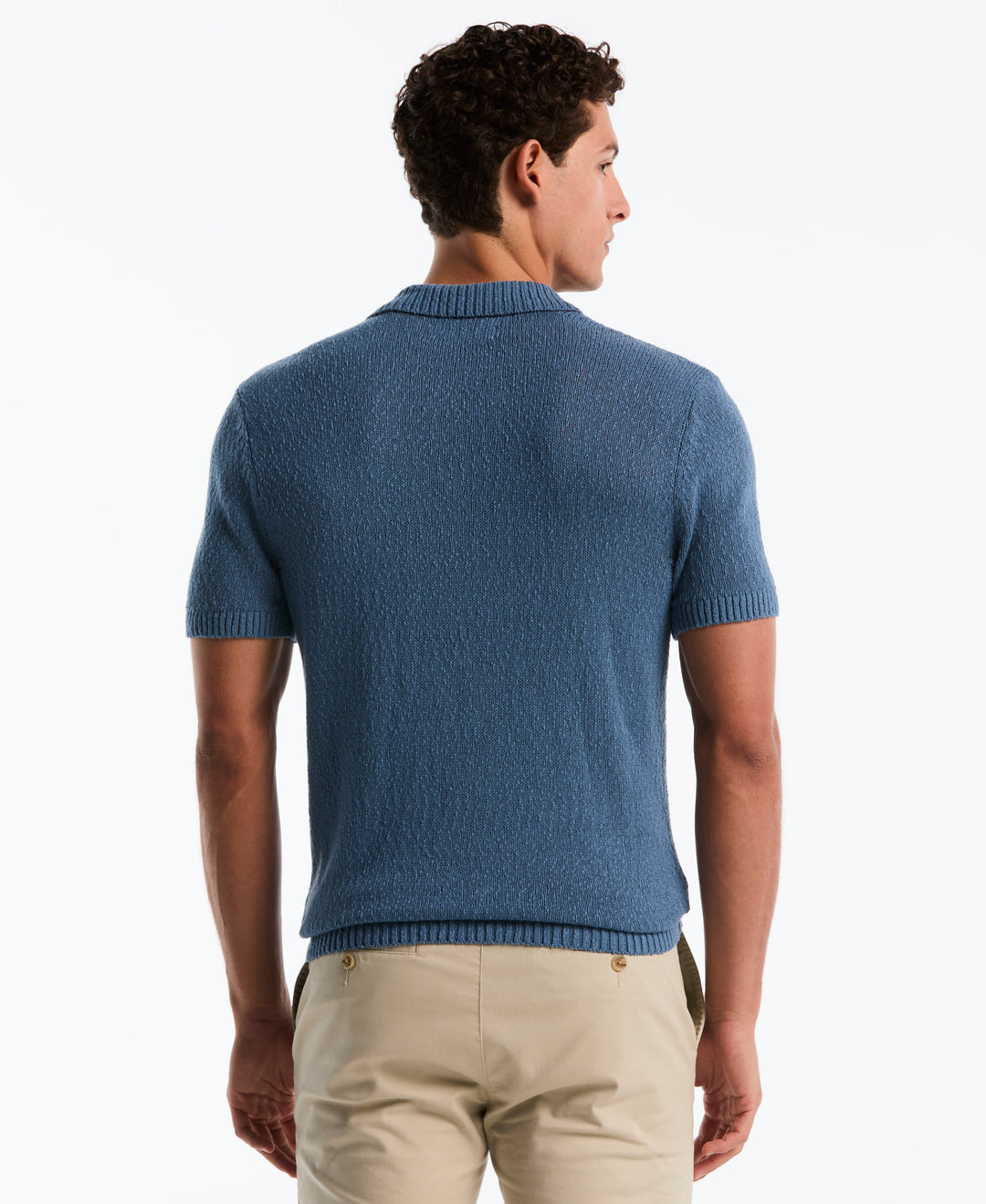 Cotton Slub Johnny Collar Sweater Polo (Copen Blue) 