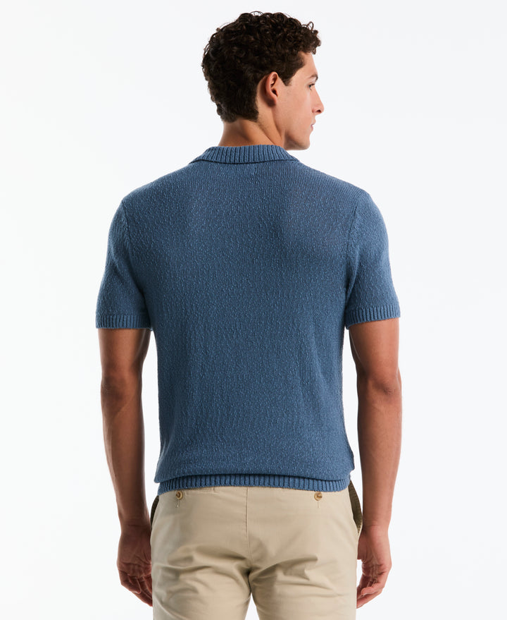 Cotton Slub Johnny Collar Sweater Polo (Copen Blue) 