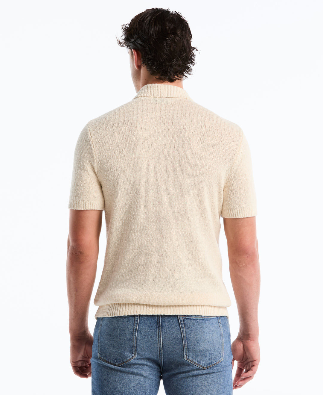 Cotton Slub Johnny Collar Sweater Polo (Birch) 