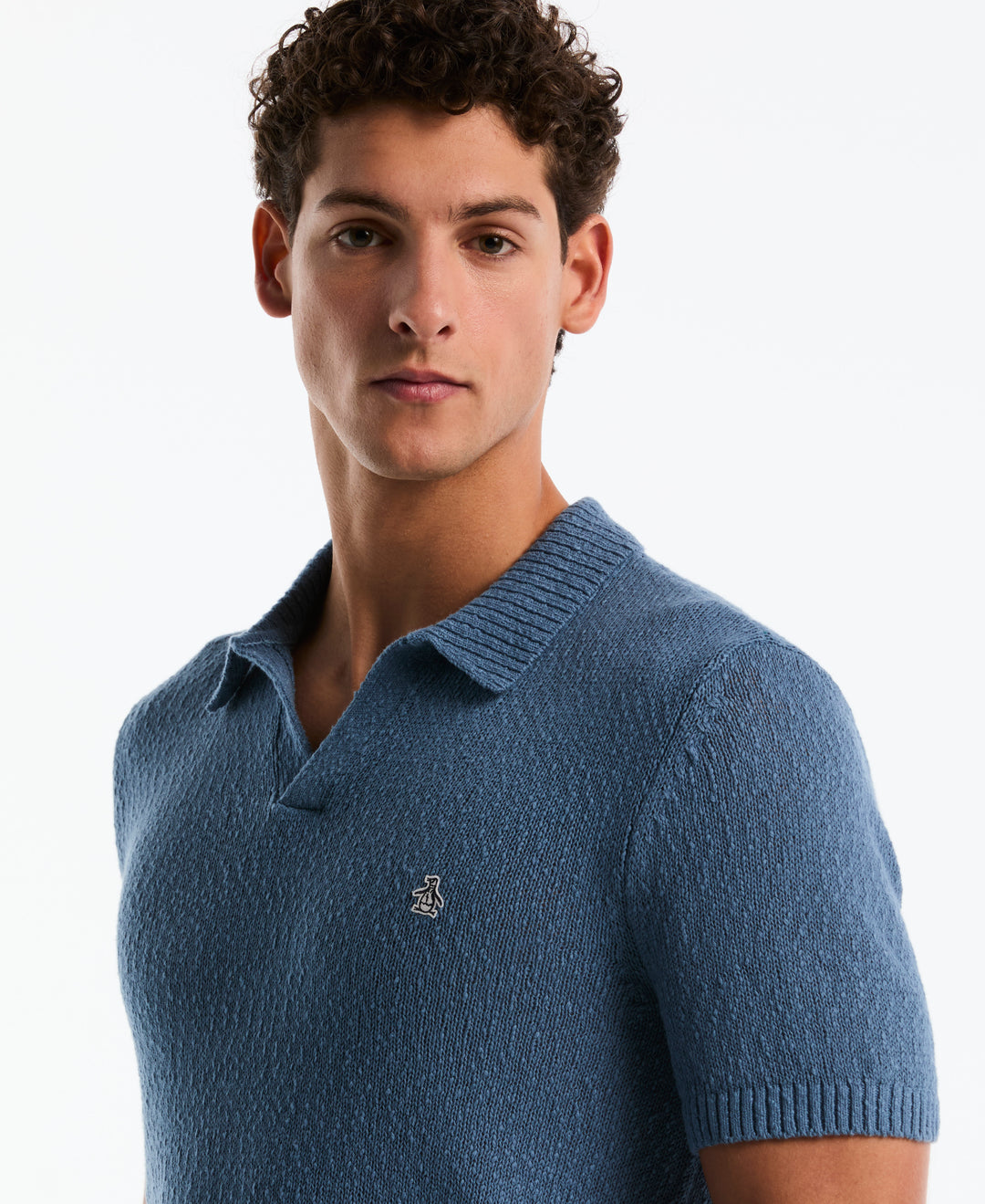 Cotton Slub Johnny Collar Sweater Polo (Copen Blue) 