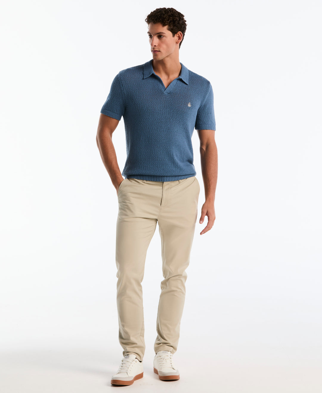Cotton Slub Johnny Collar Sweater Polo (Copen Blue) 