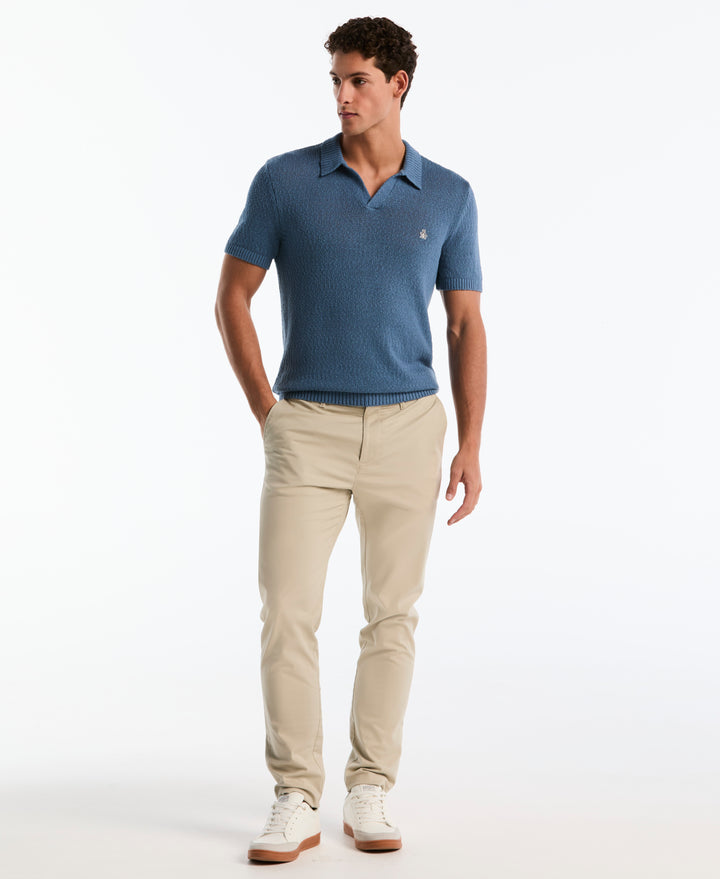 Cotton Slub Johnny Collar Sweater Polo (Copen Blue) 