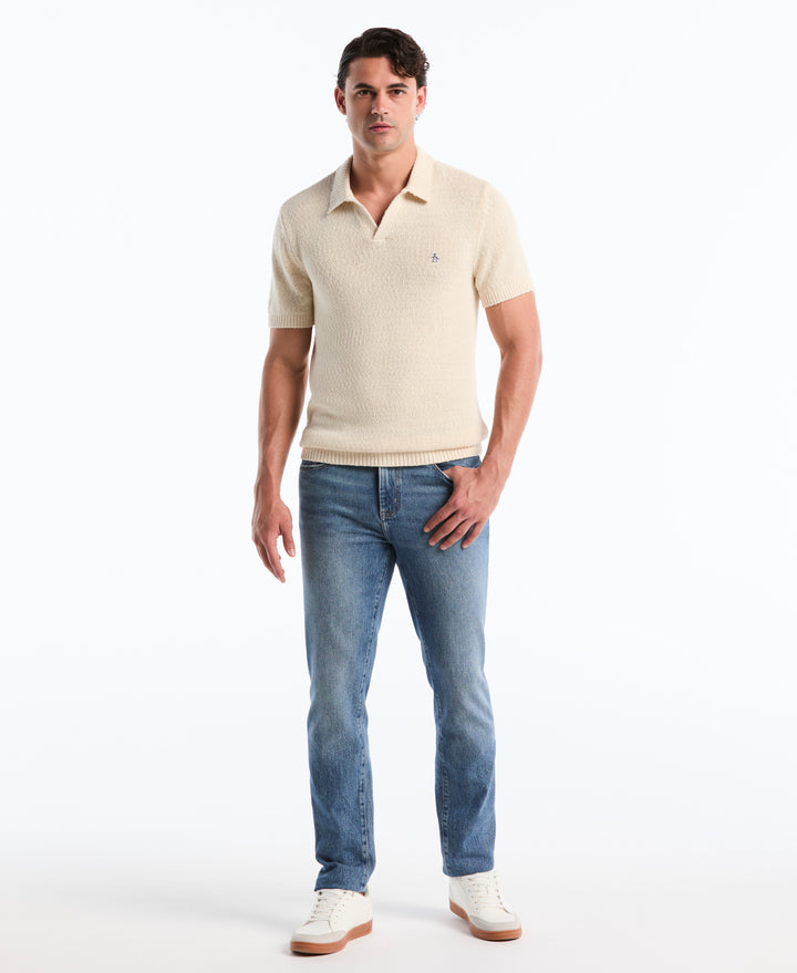 Cotton Slub Johnny Collar Sweater Polo (Birch) 