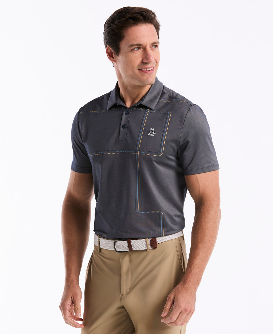 "Snow Tracks" All-Over Print Golf Polo (Black Iris) 