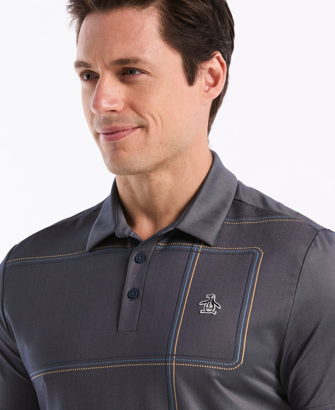 "Snow Tracks" All-Over Print Golf Polo (Black Iris) 