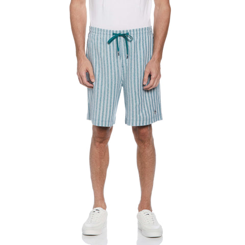 Linen Blend Stripe Birdseye Pique Short (Pacific) 