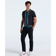 Stripe Jacquard Cotton Button Front Sweater Polo (Dark Sapphire) 