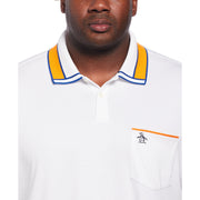 Striped Collar and Cuff Interlock Polo (Bright White) 