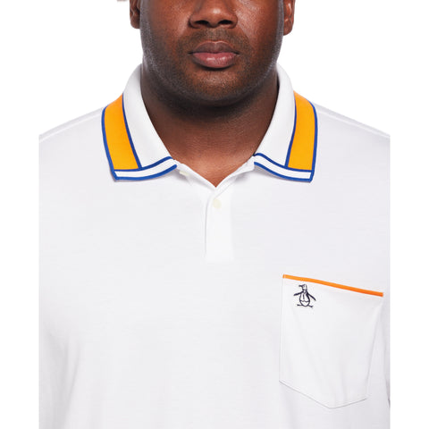 Striped Collar and Cuff Interlock Polo (Bright White) 