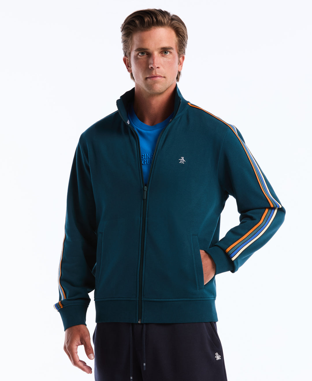 Striped Tape Fleece Track Jacket (Reflecting Pond) 