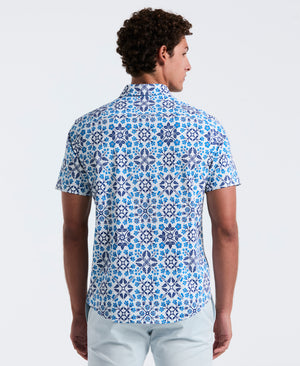 Linen Blend All-Over Print Talavera Shirt (Bright White) 