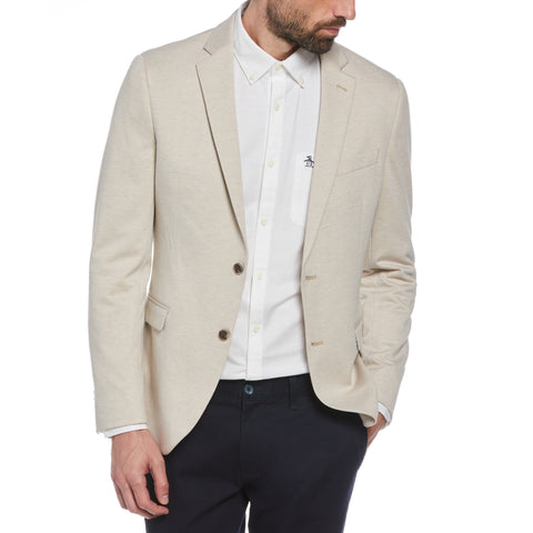 Tan Herringbone Knit Blazer (Tan) 