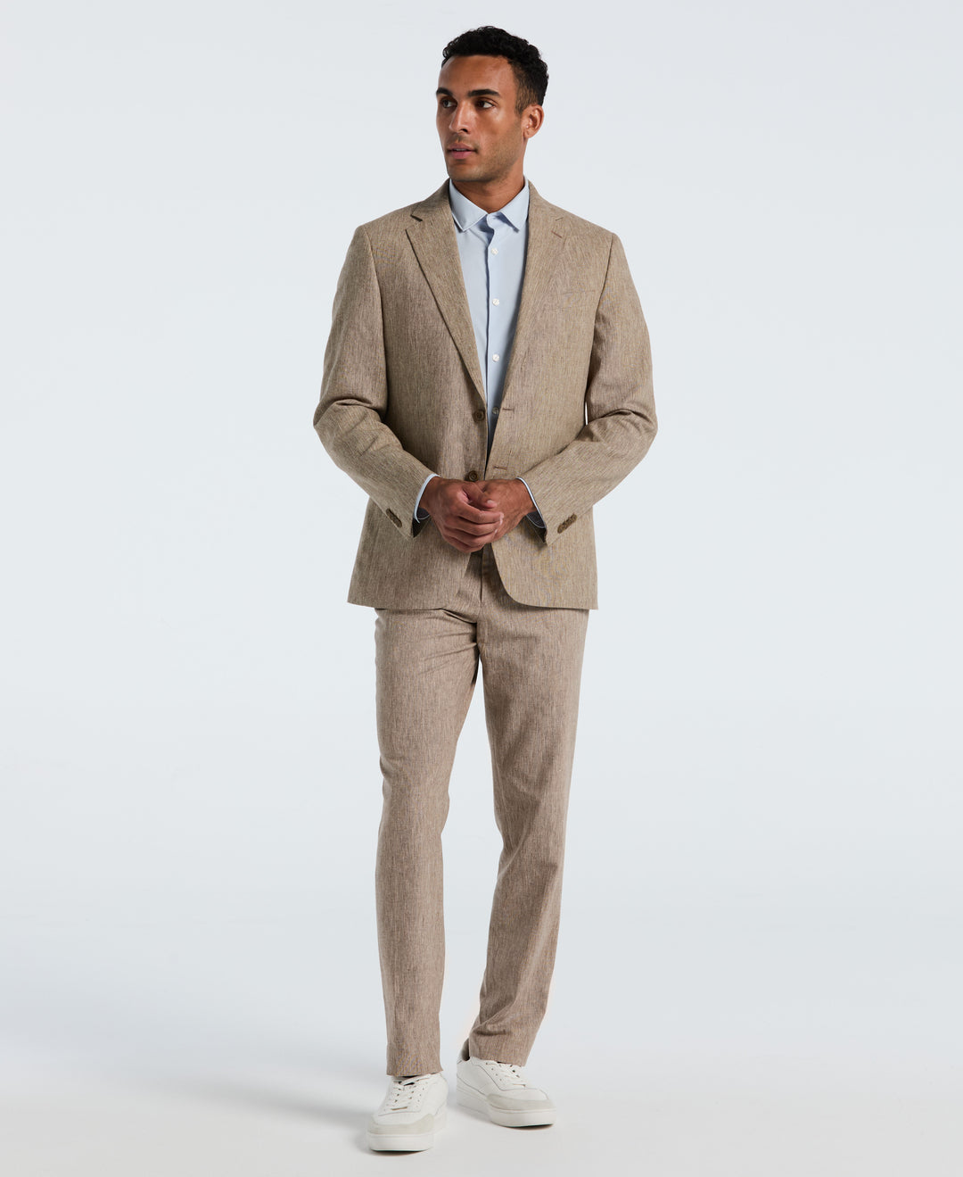 Tan Linen Suit Separate Jacket (Tan/White) 