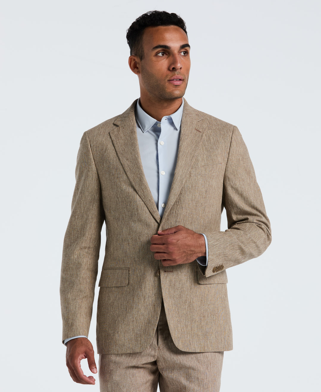 Tan Linen Suit Separate Jacket (Tan/White) 