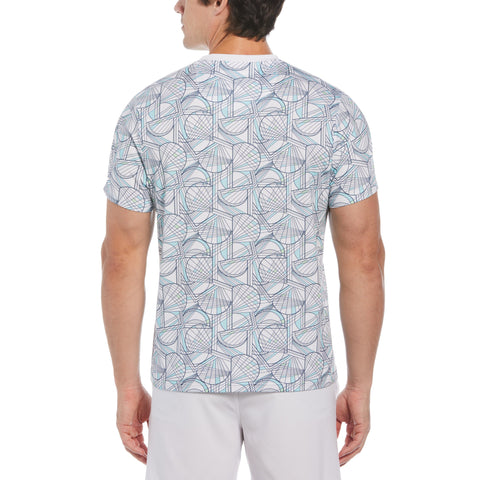 Tennis Racket Print Performance Short Sleeve Tennis T-Shirt (Bright White) 