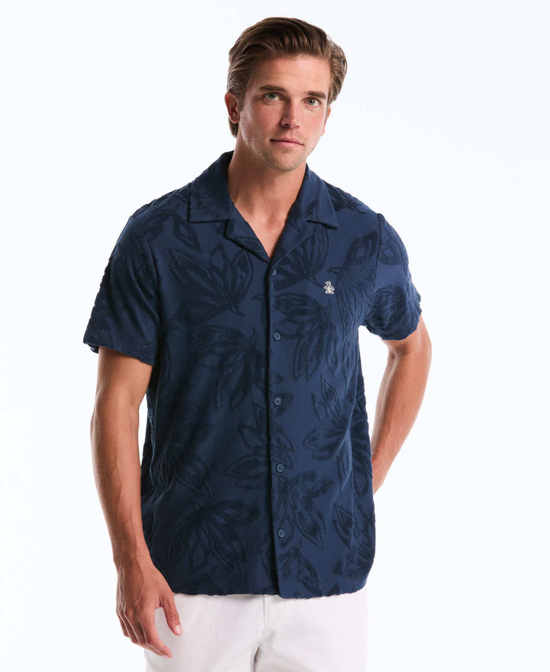 Terry Floral Button Front Polo (Sargasso Sea) 