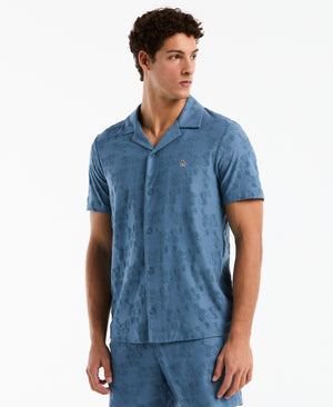 Terry Jacquard Hawaiian Button Front Shirt (Copen Blue) 