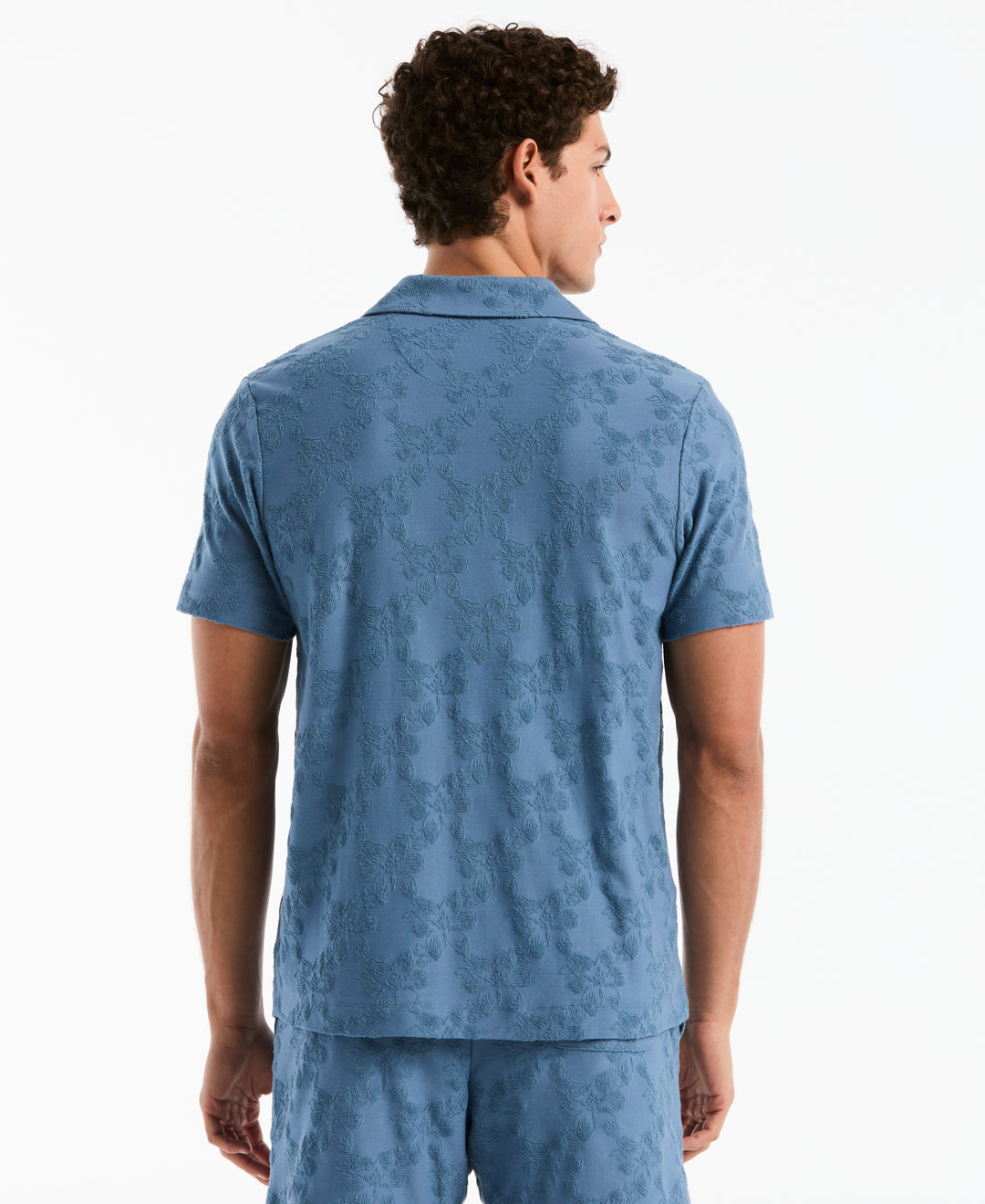 Terry Jacquard Hawaiian Button Front Shirt (Copen Blue) 