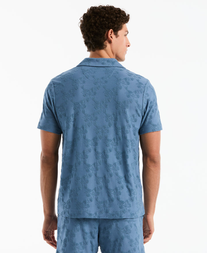 Terry Jacquard Hawaiian Button Front Shirt (Copen Blue) 