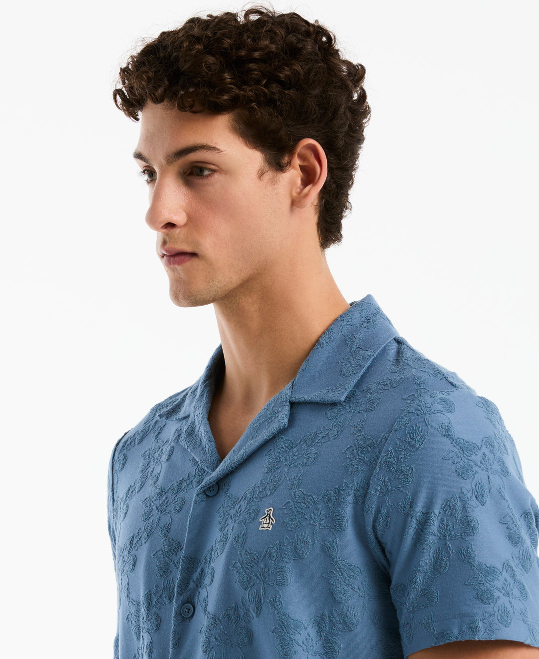 Terry Jacquard Hawaiian Button Front Shirt (Copen Blue) 