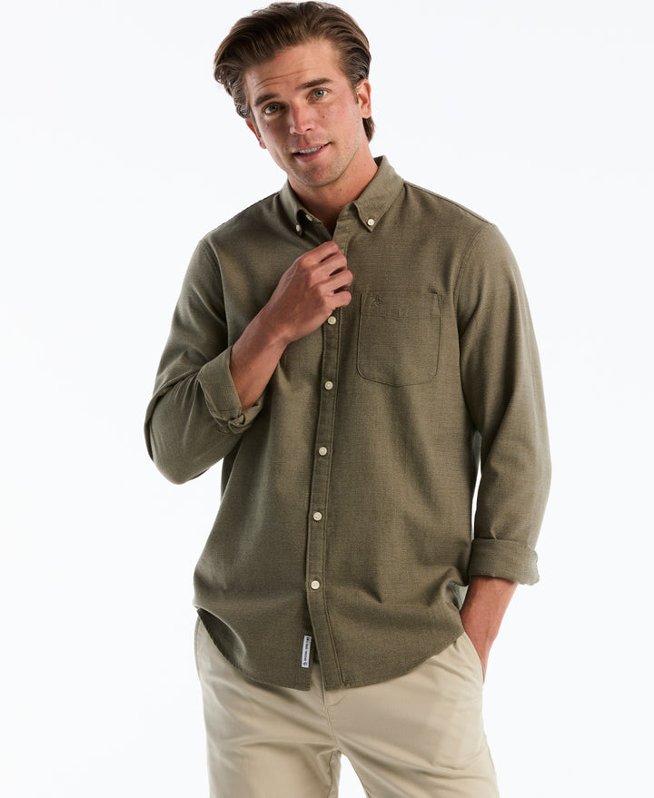 Cotton Textured Chambray Dobby Shirt (Dusty Olive) 