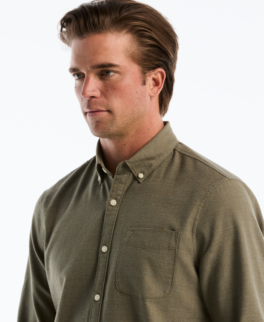 Cotton Textured Chambray Dobby Shirt (Dusty Olive) 