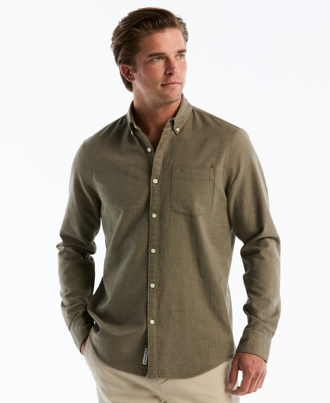 Cotton Textured Chambray Dobby Shirt (Dusty Olive) 