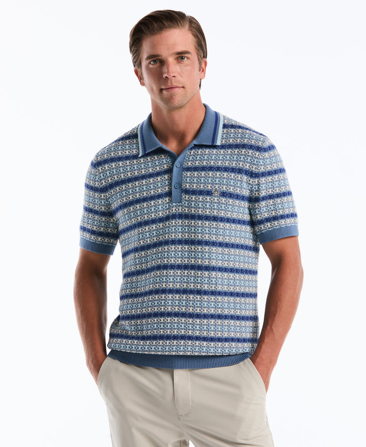 Cotton Textured Jacquard Sweater Polo (Copen Blue) 