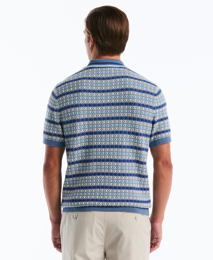Cotton Textured Jacquard Sweater Polo (Copen Blue) 