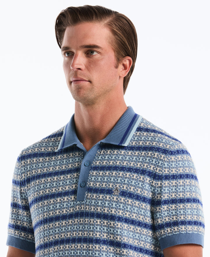 Cotton Textured Jacquard Sweater Polo (Copen Blue) 