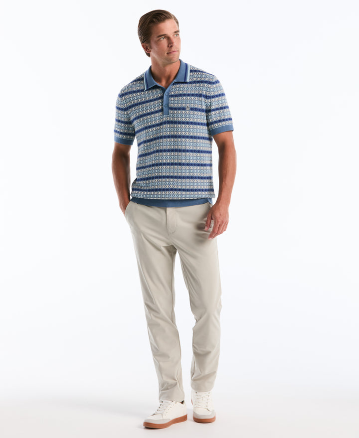 Cotton Textured Jacquard Sweater Polo (Copen Blue) 