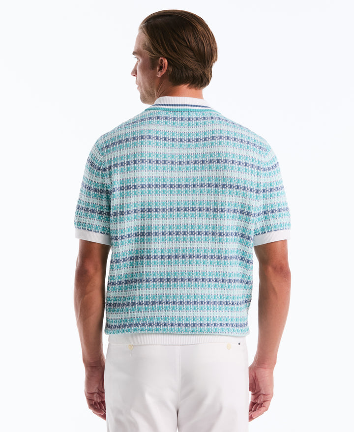 Cotton Textured Jacquard Sweater Polo (Bright White) 
