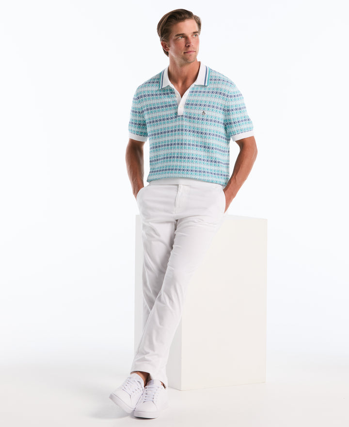 Cotton Textured Jacquard Sweater Polo (Bright White) 