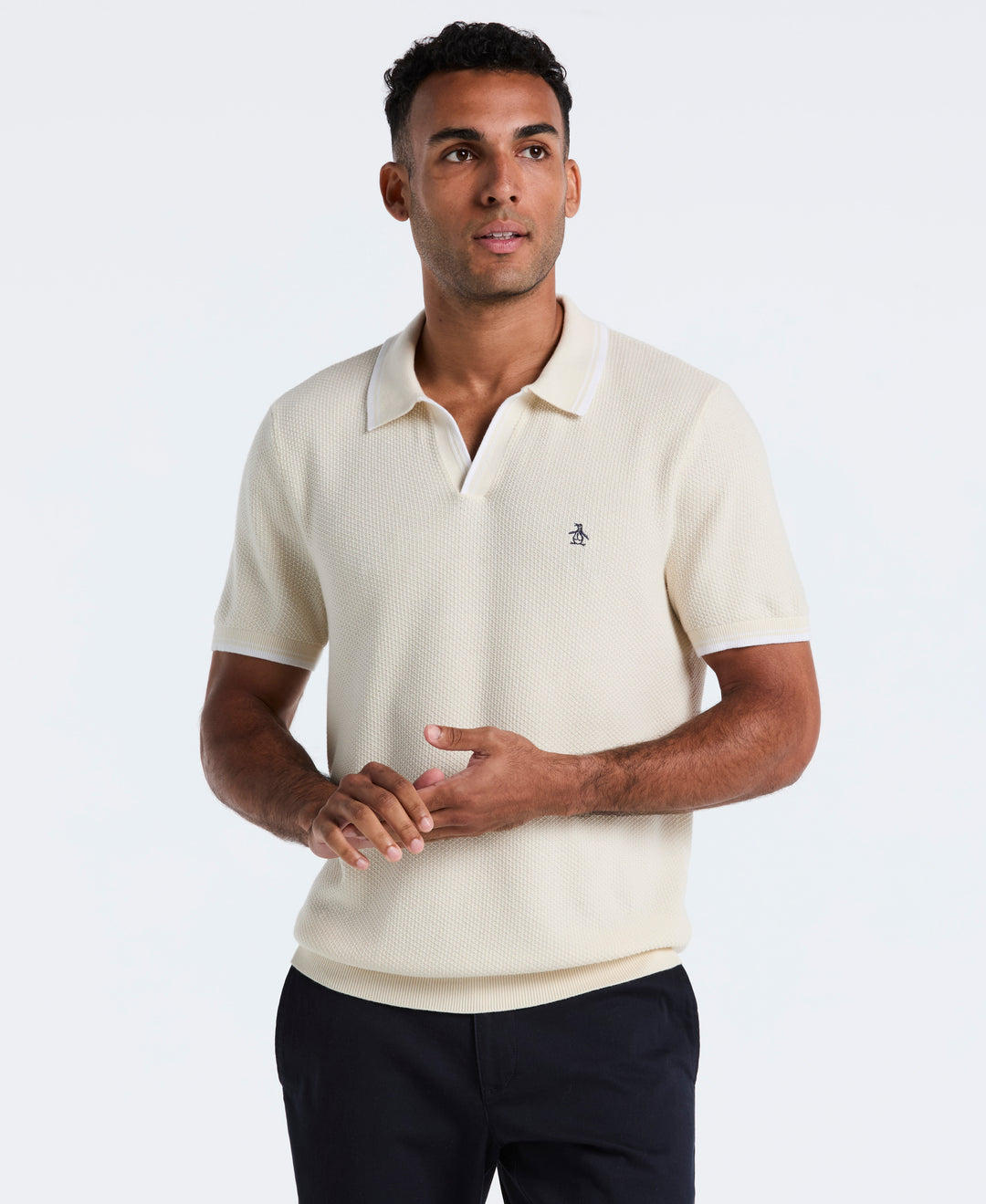 Cotton Johnny Collar Sweater Polo (Birch) 