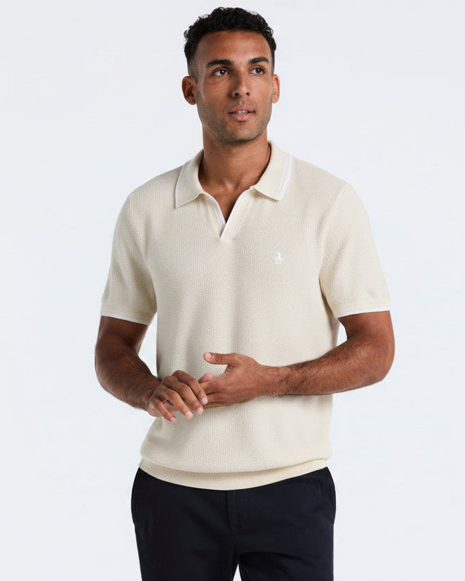 Cotton Johnny Collar Sweater Polo (Birch/White) 