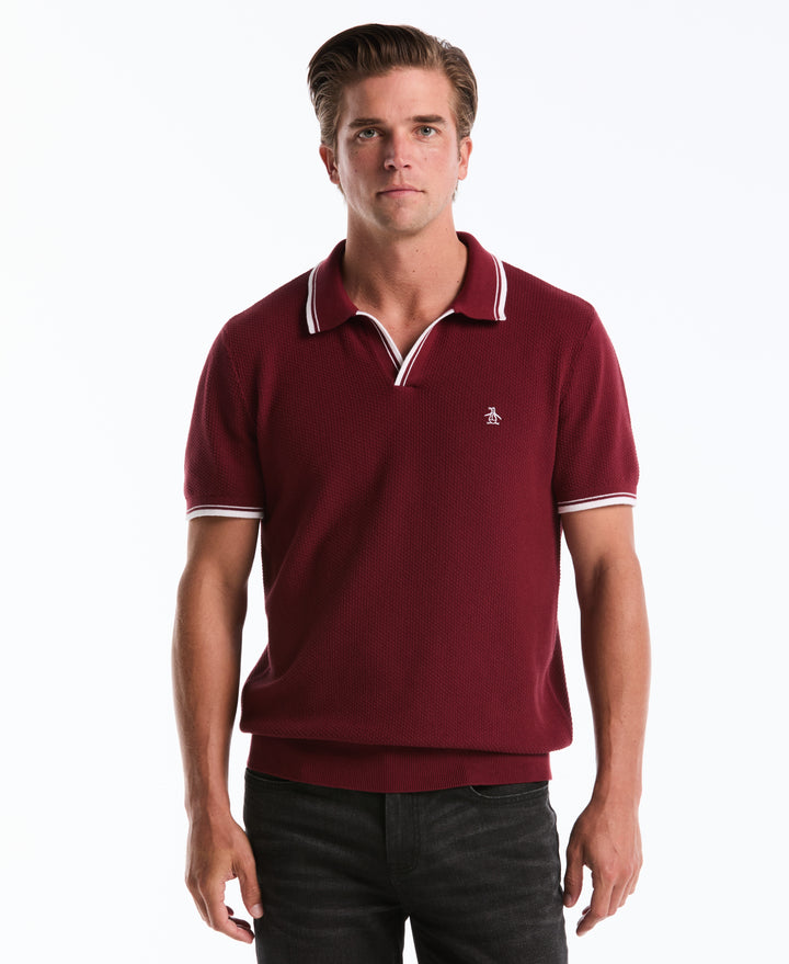 Cotton Johnny Collar Sweater Polo (Cabernet) 