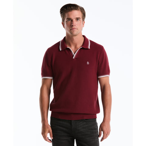 Textured Johnny Collar Sweater Polo-Polos-Cabernet-XS-Original Penguin