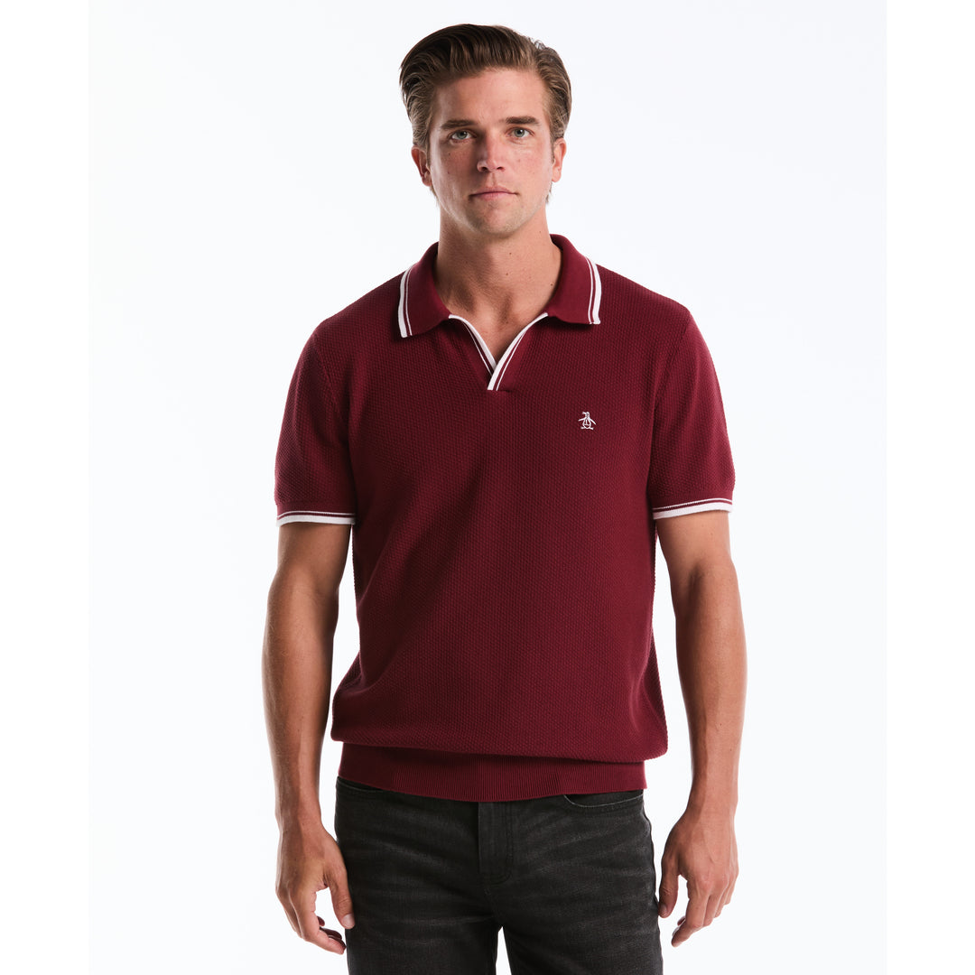 Textured Johnny Collar Sweater Polo-Polos-Cabernet-XS-Original Penguin