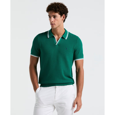 Textured Johnny Collar Sweater Polo (Cadmium Green) 