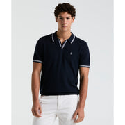 Textured Johnny Collar Sweater Polo (Dark Sapphire) 