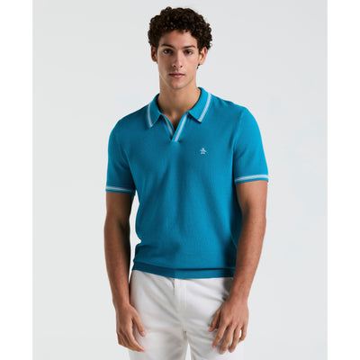 Textured Johnny Collar Sweater Polo (Mosaic Blue) 