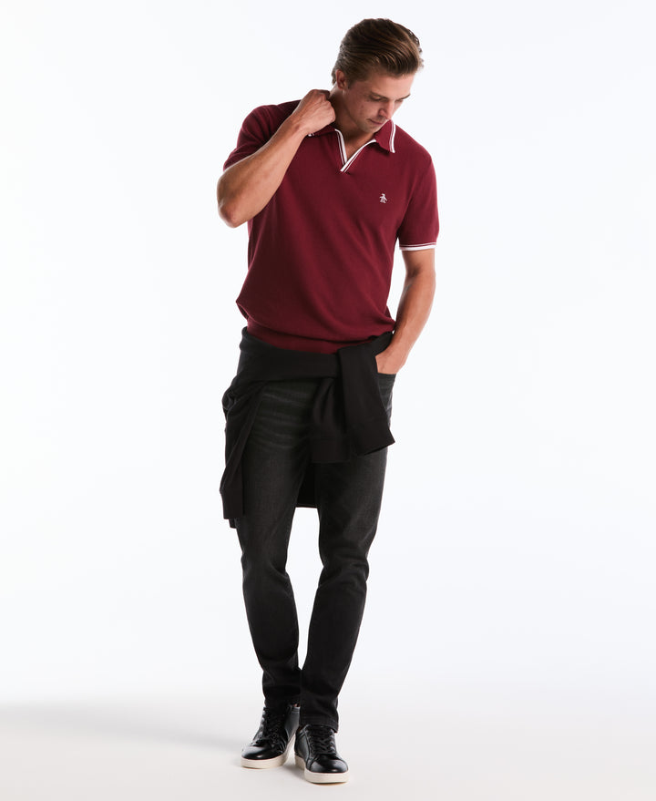 Cotton Johnny Collar Sweater Polo (Cabernet) 