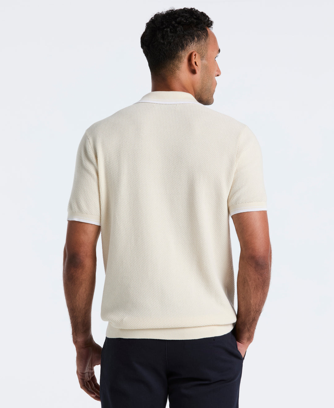 Cotton Johnny Collar Sweater Polo (Birch/White) 