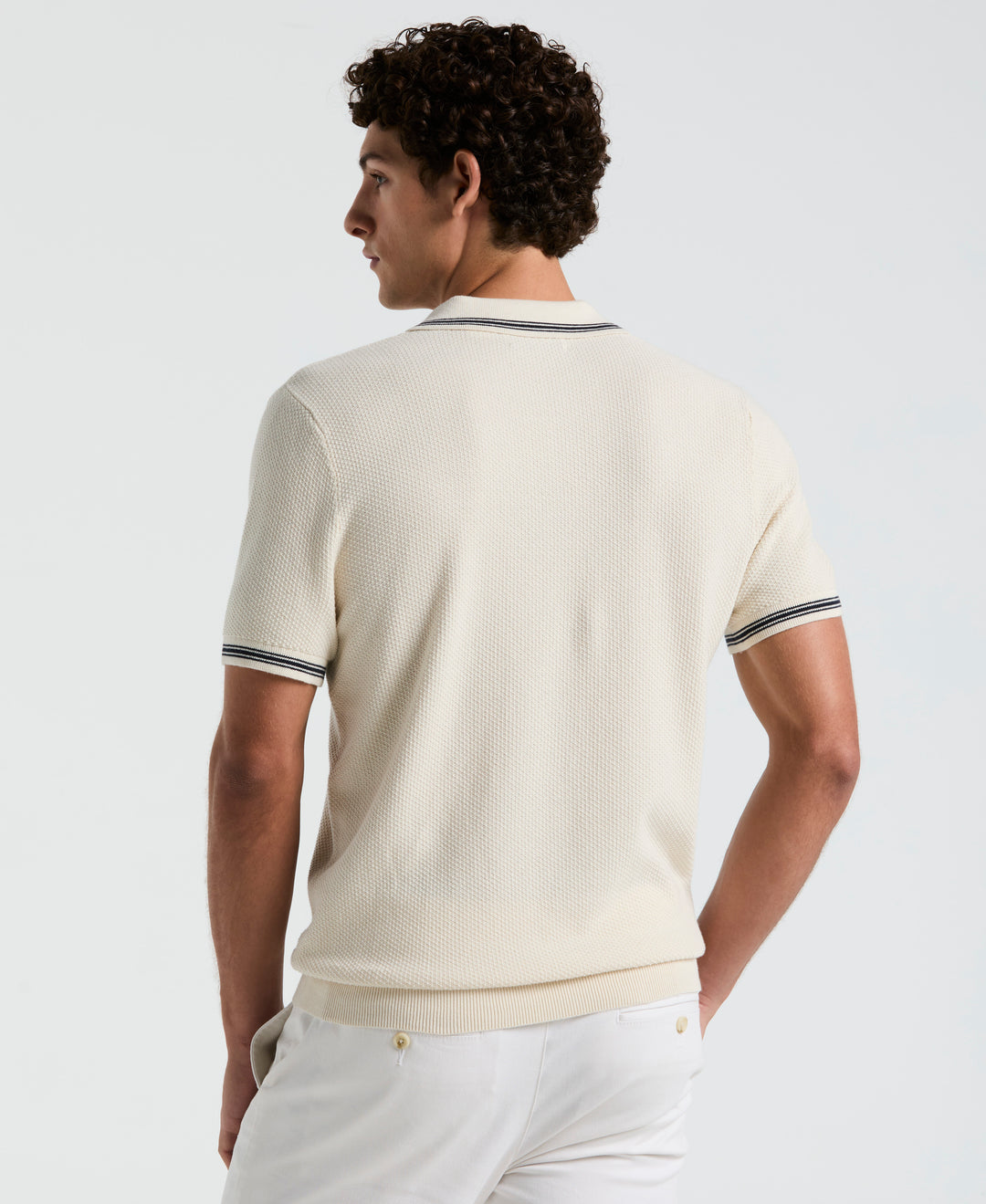 Textured Johnny Collar Sweater Polo (Birch) 