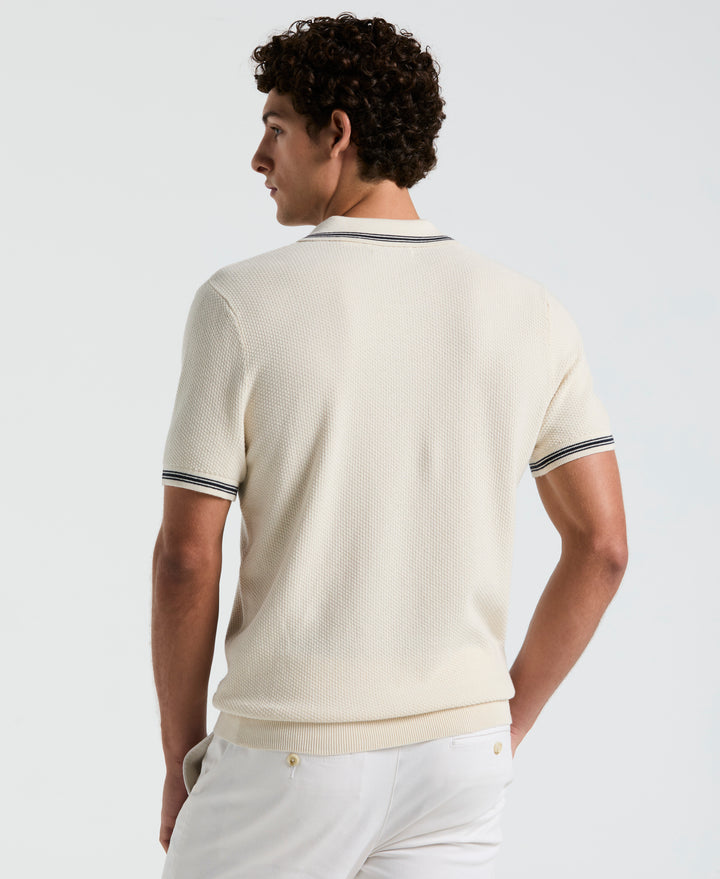 Textured Johnny Collar Sweater Polo (Birch) 