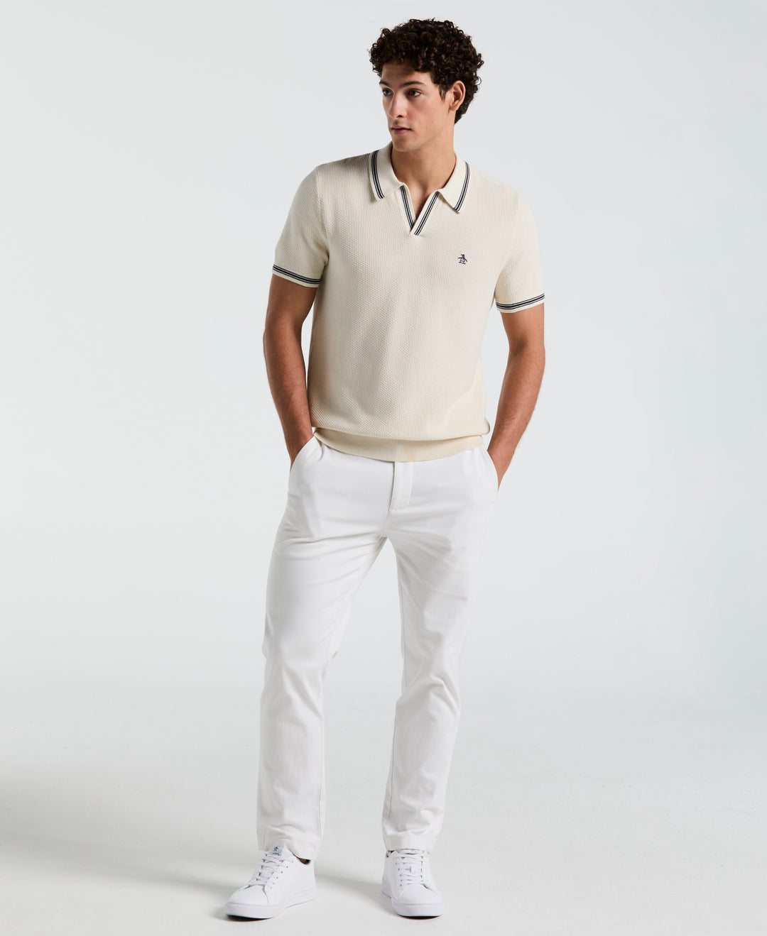 Textured Johnny Collar Sweater Polo (Birch) 