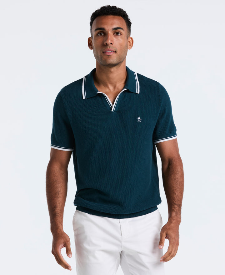 Cotton Johnny Collar Sweater Polo (Reflecting Pond) 